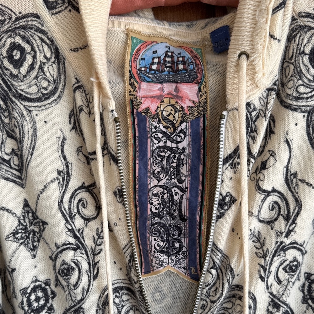 L.A.M.B. Cream and Black Printed Zip Hoodie Cardigan - Picture 2 of 6